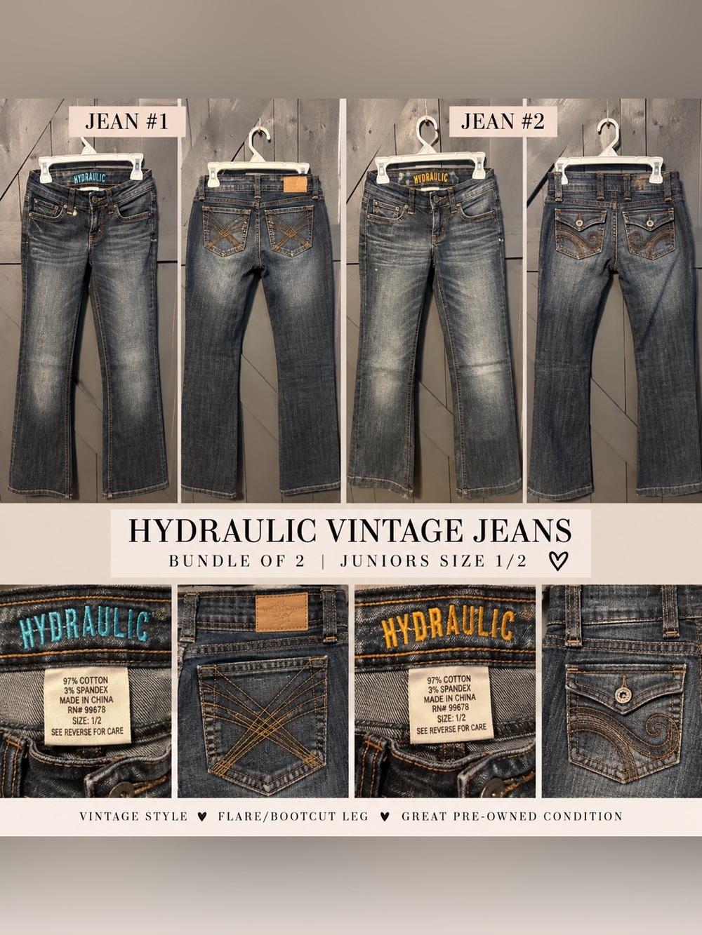 Lot of 2 Vintage Hydraulic Flare Jeans Dark Wash Y2K 1/2